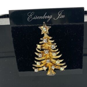 NEW EISENBERG ICE Gold Christmas Tree Rhinestone Brooch